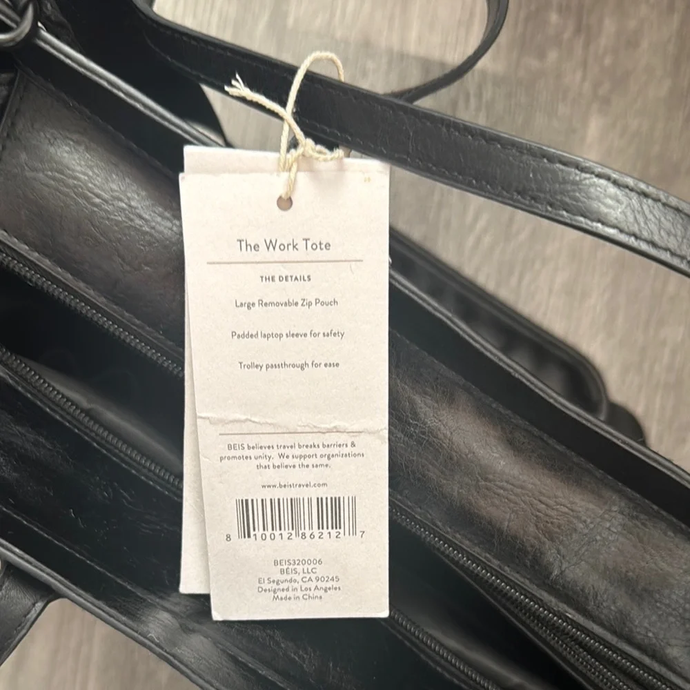 BEIS Vegan Leather Black Structured Work Tote w/Handles & Crossbody Strap - Picture 15 of 16